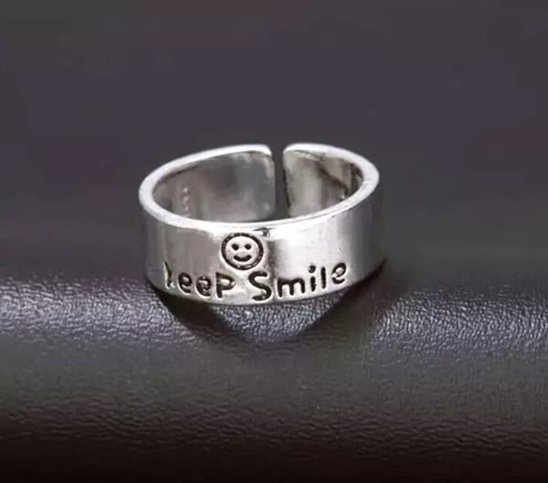 Vintage 925 Sterling Silver PLT Smile Face Adjustable Ring Womens Jewellery Gift
