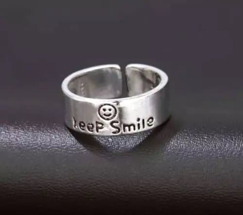 Vintage 925 Sterling Silver PLT Smile Face Adjustable Ring Womens Jewellery Gift