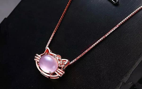 Rose Gold Moonstone Cat Pendant Chain Necklace 925 Silver Women Jewellery Gift