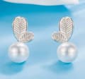 Miniatyrbilde 3 av 4: 925 Sterling Silver Heart Leaf Pearl Drop Ear Stud Earrings Women Lady Jewellery