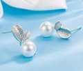 Miniatyrbilde 4 av 4: 925 Sterling Silver Heart Leaf Pearl Drop Ear Stud Earrings Women Lady Jewellery