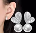 Miniatyrbilde 1 av 4: 925 Sterling Silver Heart Leaf Pearl Drop Ear Stud Earrings Women Lady Jewellery