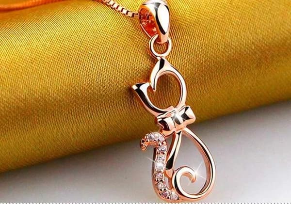 Rose Gold Crystal Cat 925 Sliver Pendant Chain Necklace Women Lady Girl Gift UK