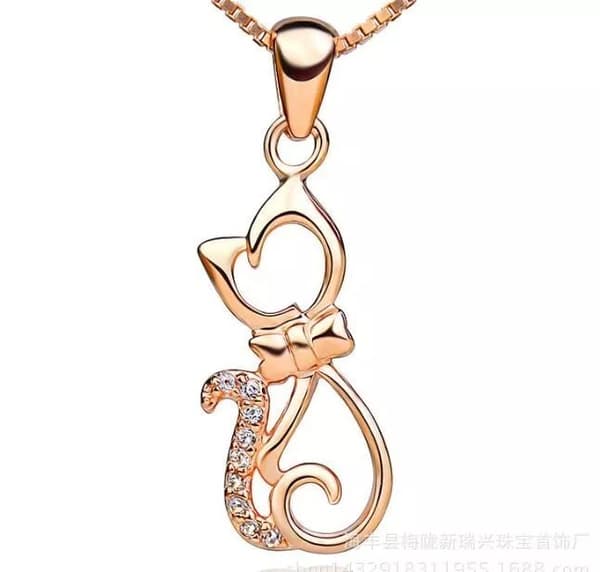 Rose Gold Crystal Cat 925 Sliver Pendant Chain Necklace Women Lady Girl Gift UK