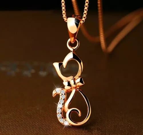 Rose Gold Crystal Cat 925 Sliver Pendant Chain Necklace Women Lady Girl Gift UK