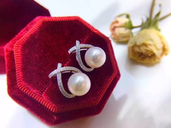 Crystal Pearl Bow Swirl Stud Earrings 925 Sterling Silver Womens Girls Jewellery