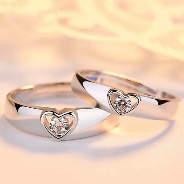 Zircon Heart Adjustable Ring 925 Sterling Silver Women Girl Jewellery Love Gifts