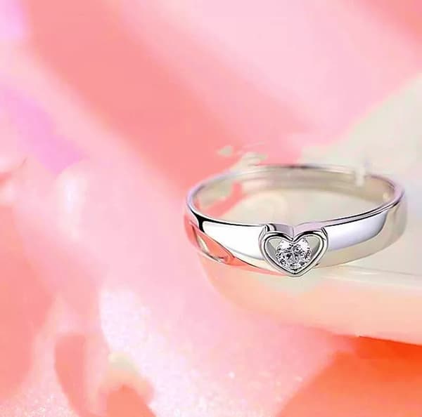 Zircon Heart Adjustable Ring 925 Sterling Silver Women Girl Jewellery Love Gifts