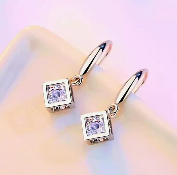 925 Sterling Silver Crystal Cube Ear Hook Earrings Women Jewellery Love Gift UK