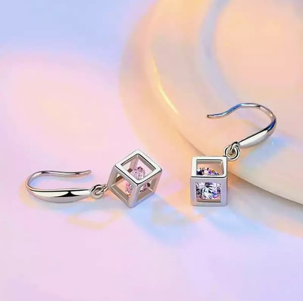 925 Sterling Silver Crystal Cube Ear Hook Earrings Women Jewellery Love Gift UK