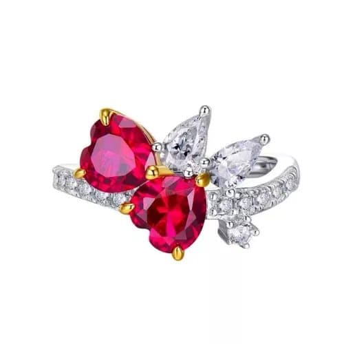 Red Crystal Double Heart Ring Pendant Silver Plt Women Girls Jewellery Love Gift