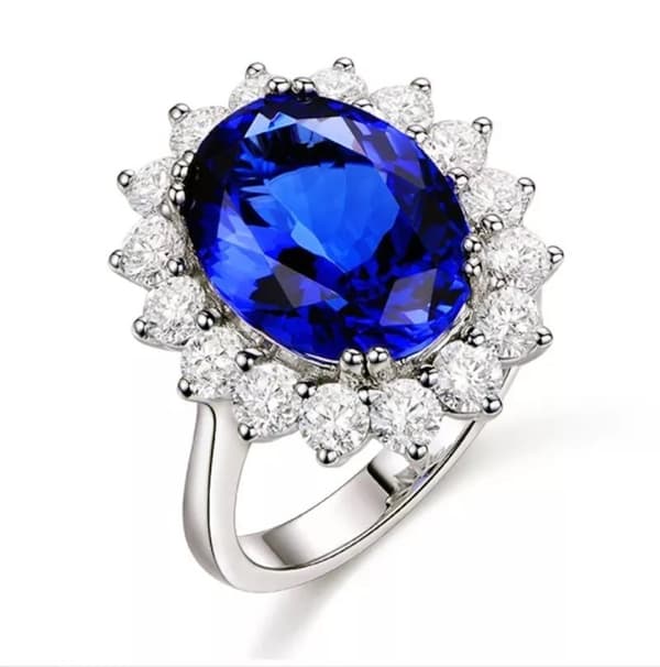 Princess Diana Inspired Blue Zircon Ring 925 Sterling Silver Womens Jewellery