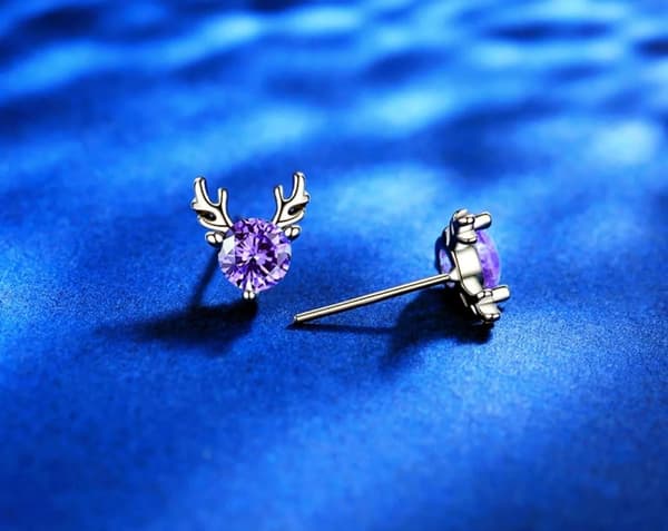 Purple Crystal Elk Stud Earrings 925 Sterling Silver Women Girls Xmas Gift UK