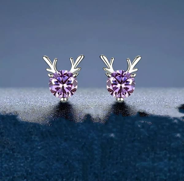 Purple Crystal Elk Stud Earrings 925 Sterling Silver Women Girls Xmas Gift UK