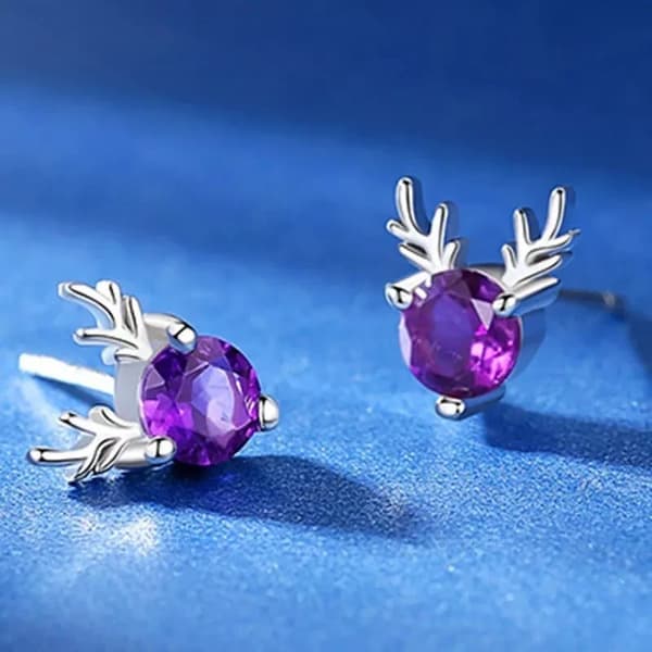 Purple Crystal Elk Stud Earrings 925 Sterling Silver Women Girls Xmas Gift UK