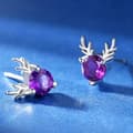 Miniatyrbilde 5 av 7: Purple Crystal Elk Stud Earrings 925 Sterling Silver Women Girls Xmas Gift UK