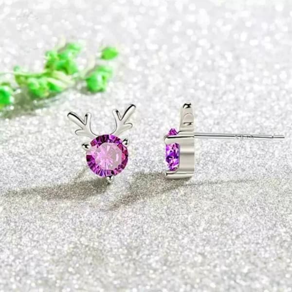 Purple Crystal Elk Stud Earrings 925 Sterling Silver Women Girls Xmas Gift UK