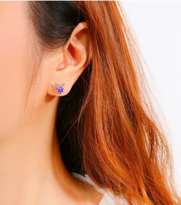 Purple Crystal Elk Stud Earrings 925 Sterling Silver Women Girls Xmas Gift UK