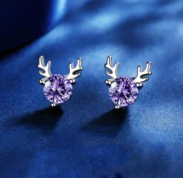 Purple Crystal Elk Stud Earrings 925 Sterling Silver Women Girls Xmas Gift UK