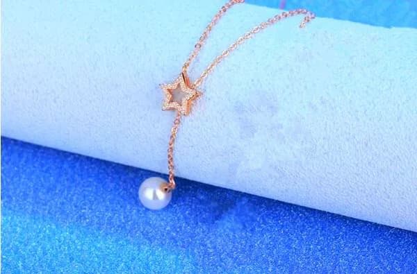 Rose Gold Star Pearl Drop 925 Sterling Silver Necklace Chain Women Jewellery UK