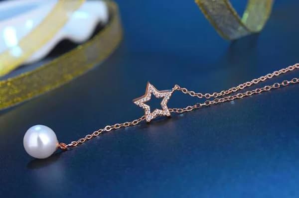 Rose Gold Star Pearl Drop 925 Sterling Silver Necklace Chain Women Jewellery UK