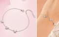 Miniatyrbilde 3 av 3: 925 Sterling Silver Crystal Butterfly Charm Linked Bracelet Women Jewellery Gift