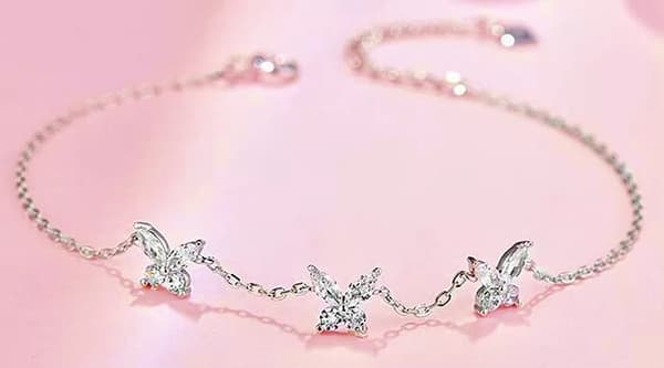 925 Sterling Silver Crystal Butterfly Charm Linked Bracelet Women Jewellery Gift