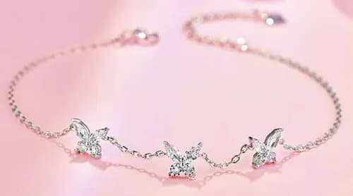 925 Sterling Silver Crystal Butterfly Charm Linked Bracelet Women Jewellery Gift