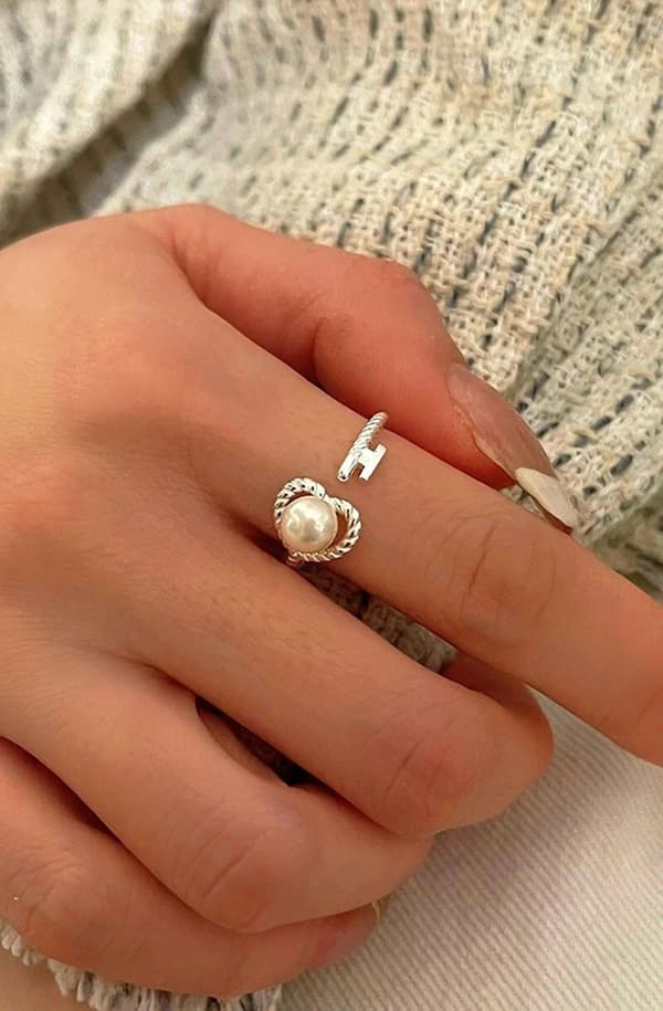 Pearl Heart Word Adjustable Ring 925 Sterling Silver Women Jewellery Love Gifts