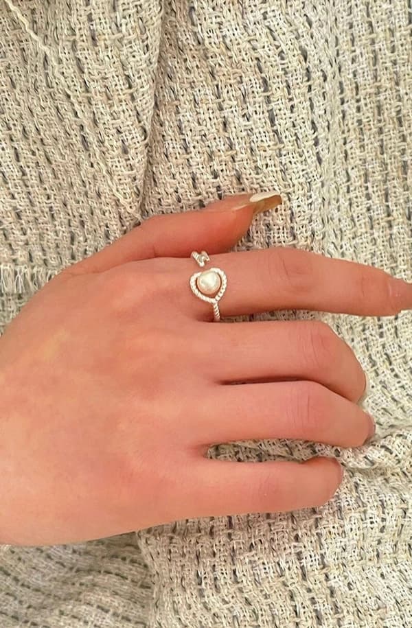 Pearl Heart Word Adjustable Ring 925 Sterling Silver Women Jewellery Love Gifts