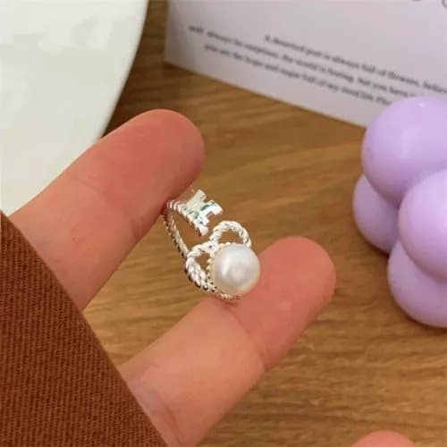 Pearl Heart Word Adjustable Ring 925 Sterling Silver Women Jewellery Love Gifts
