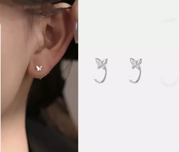 Sterling Silver Butterfly Huggie Hoop Threader Earrings Women Girls Jewellery
