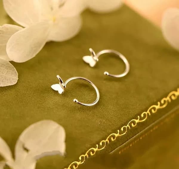 Sterling Silver Butterfly Huggie Hoop Threader Earrings Women Girls Jewellery