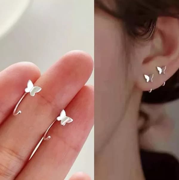Sterling Silver Butterfly Huggie Hoop Threader Earrings Women Girls Jewellery