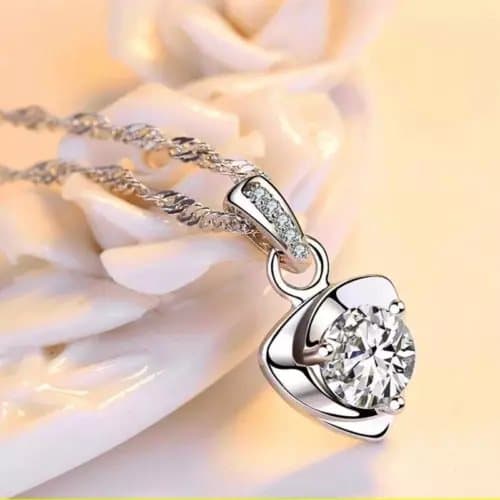 Crystal Twisted Heart Pendant 925 Sterling Silver Necklace Women Girls Jewellery