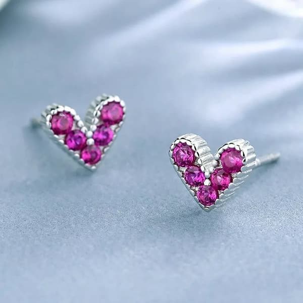 Pink Zircon Stone Heart 925 Sterling Silver Earrings Womens Girls Jewellery Gift