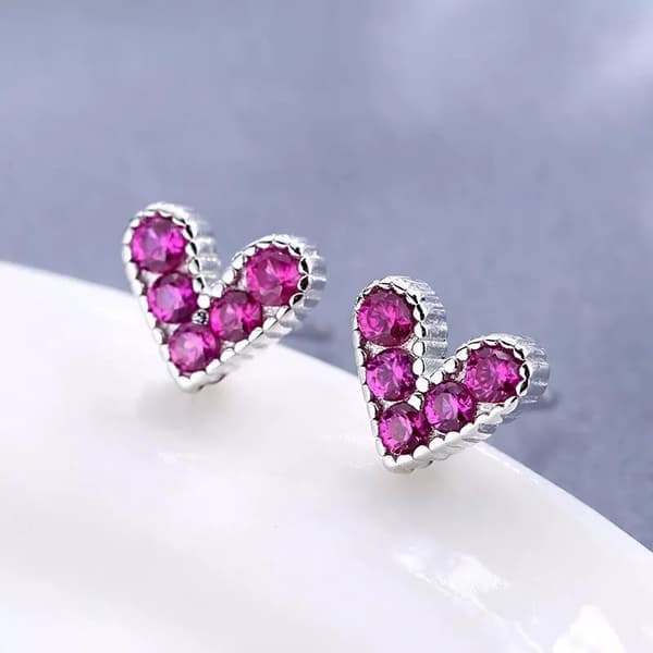Pink Zircon Stone Heart 925 Sterling Silver Earrings Womens Girls Jewellery Gift