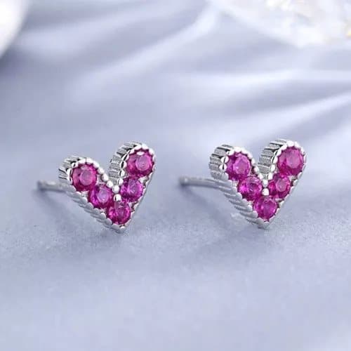 Pink Zircon Stone Heart 925 Sterling Silver Earrings Womens Girls Jewellery Gift