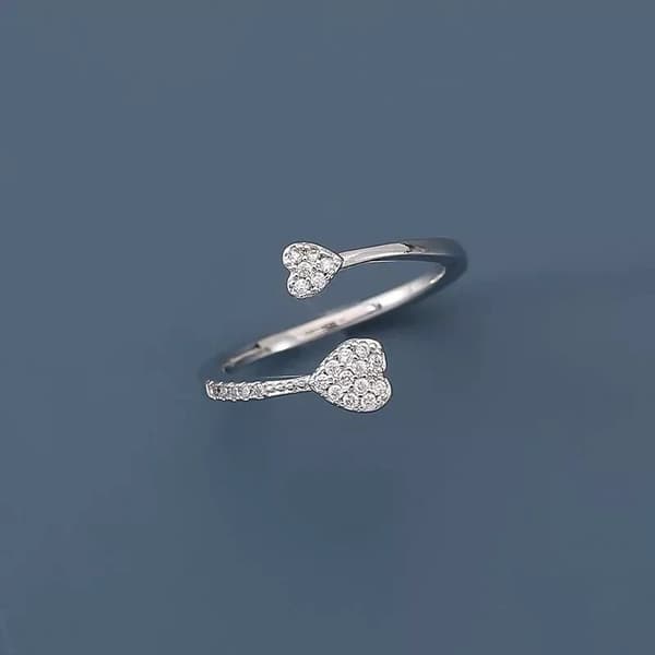 Vintage Double Heart Adjustable Ring 925 Sterling Silver Women Jewellery Gift UK
