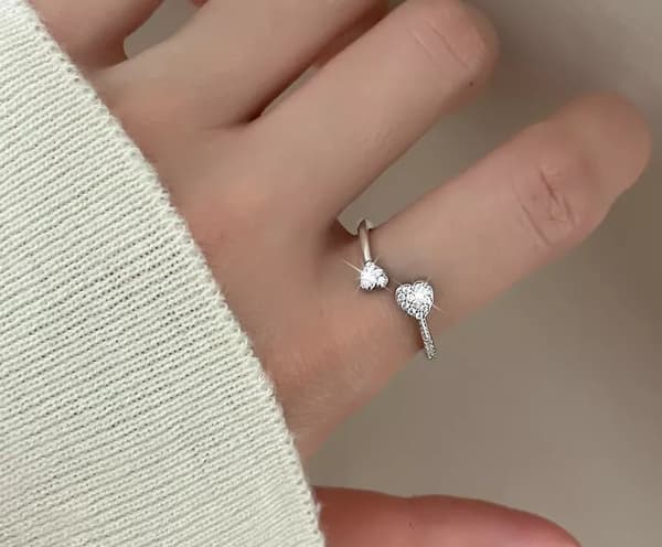Vintage Double Heart Adjustable Ring 925 Sterling Silver Women Jewellery Gift UK