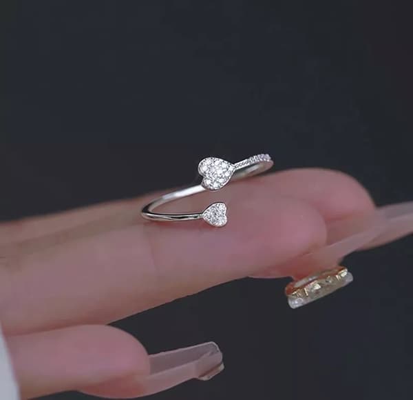 Vintage Double Heart Adjustable Ring 925 Sterling Silver Women Jewellery Gift UK