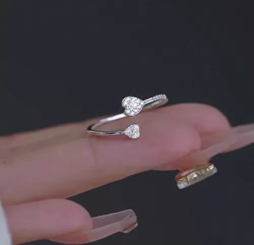 Vintage Double Heart Adjustable Ring 925 Sterling Silver Women Jewellery Gift UK