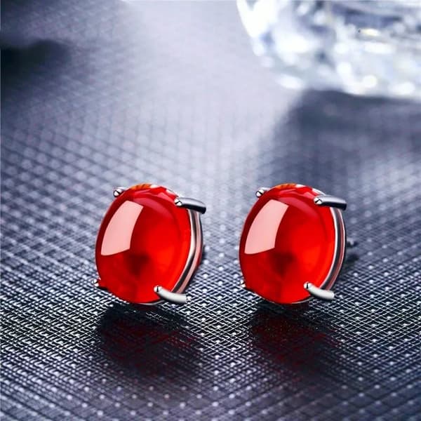 Red Oval Zircon Ruby Earrings Ear Stud 925 Sterling Silver Women Jewellery gifts