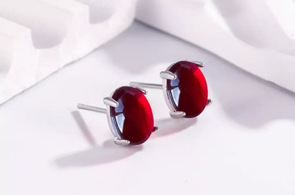 Red Oval Zircon Ruby Earrings Ear Stud 925 Sterling Silver Women Jewellery gifts