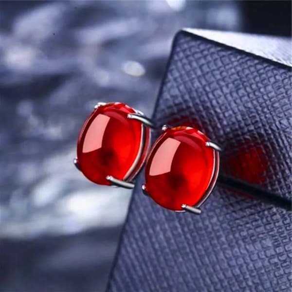 Red Oval Zircon Ruby Earrings Ear Stud 925 Sterling Silver Women Jewellery gifts