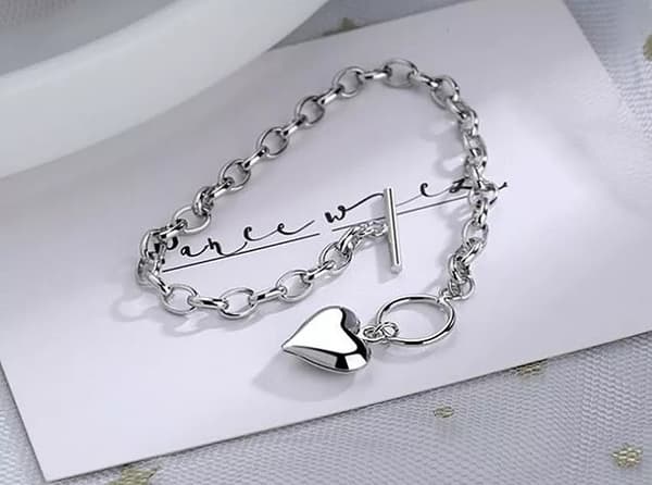 Heart Sterling silver PLT Bracelet  Womens Girls  jewellery gift UK