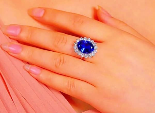 Princess Diana Inspired Blue Zircon Ring 925 Sterling Silver Women Jewellery UK