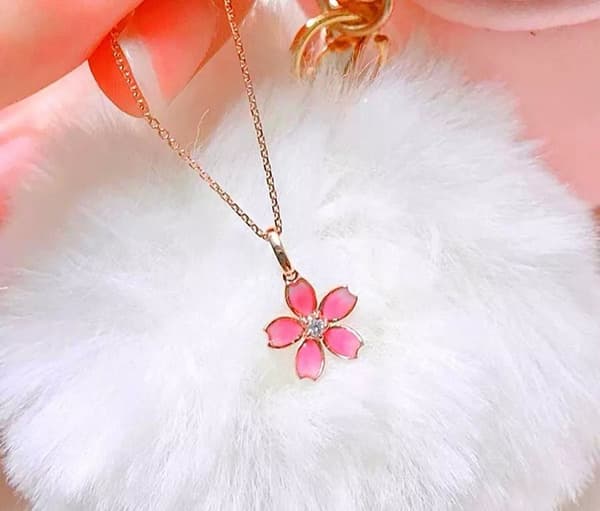 Rose Gold Cherry blossoms Pendant 925 Sterling Silver Necklace Women Jewellery