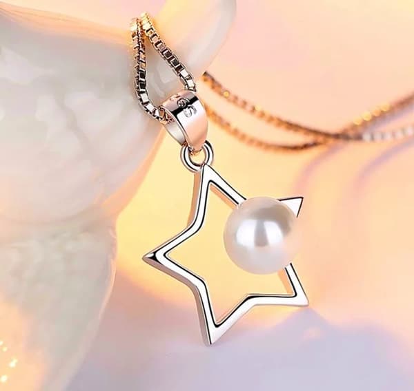 Pearl Star Pendant Necklace 925 Sterling Silver Chain Womens Jewellery Love Gift