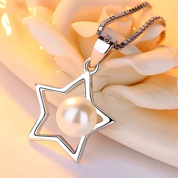 Pearl Star Pendant Necklace 925 Sterling Silver Chain Womens Jewellery Love Gift